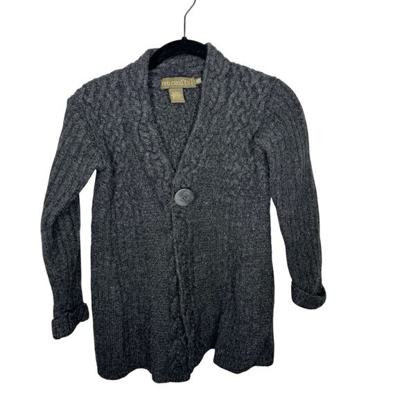 INIS CRAFTS / gray 100% merino wool button front braided cardigan sweater / S - Picture 1 of 7